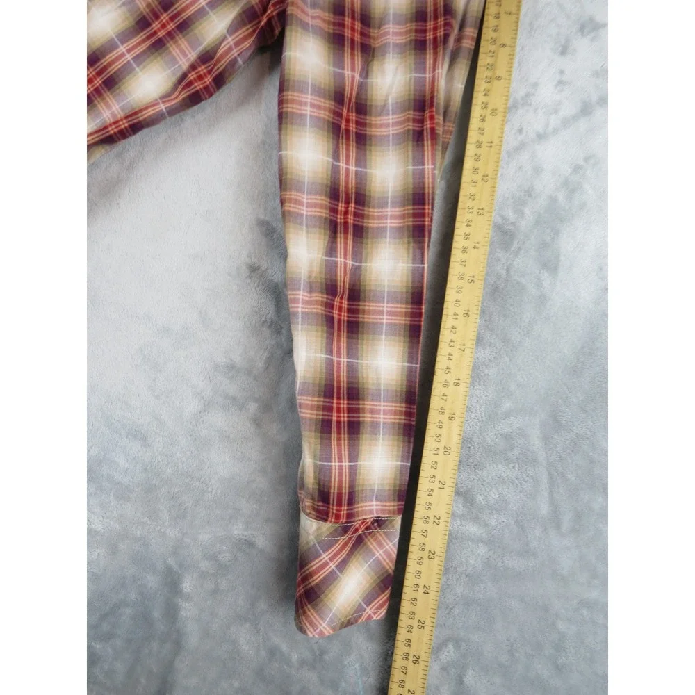 Banana‎ Republic Mens L Plaid Western Snap Shirt Ombre Shadow Plaid Cotton